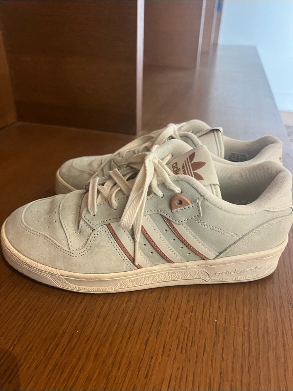 adidas baby blue/green Suede Low-Top Sneakers with Tan Accent Stripes